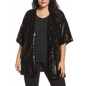 Soprano 2X/3X Full Sequin Black Cardigan